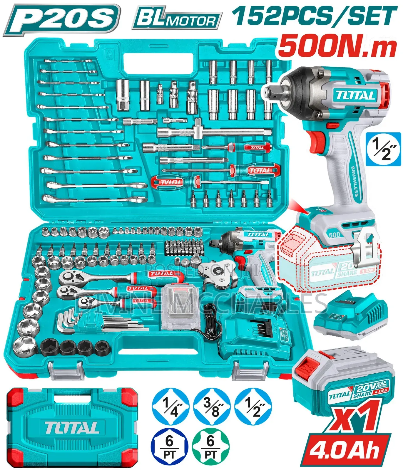 Uthkthp31522
152 Pcs Cordless Impact Wrench Tools Set