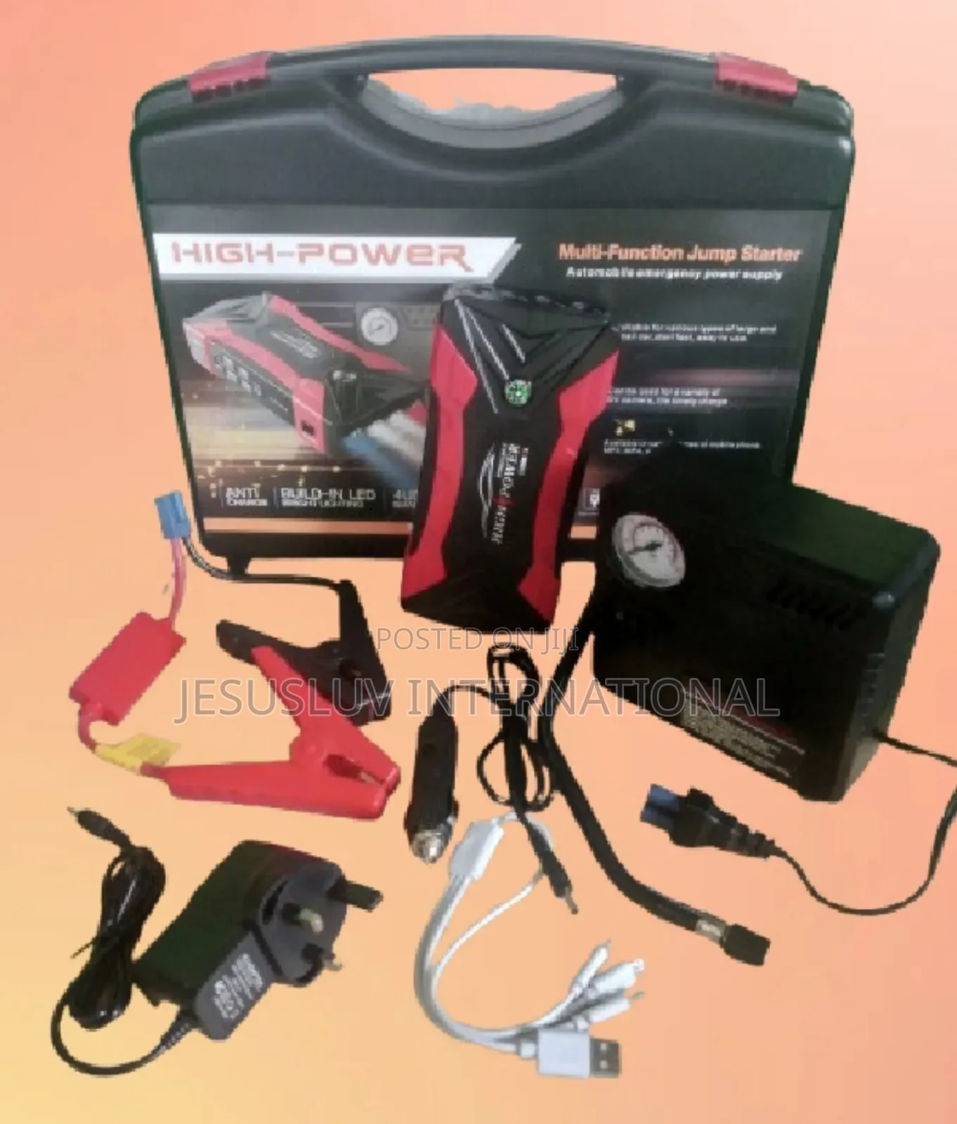 12v Portable Car Jump Starter Box With 150 Psi Digital Air Compressor