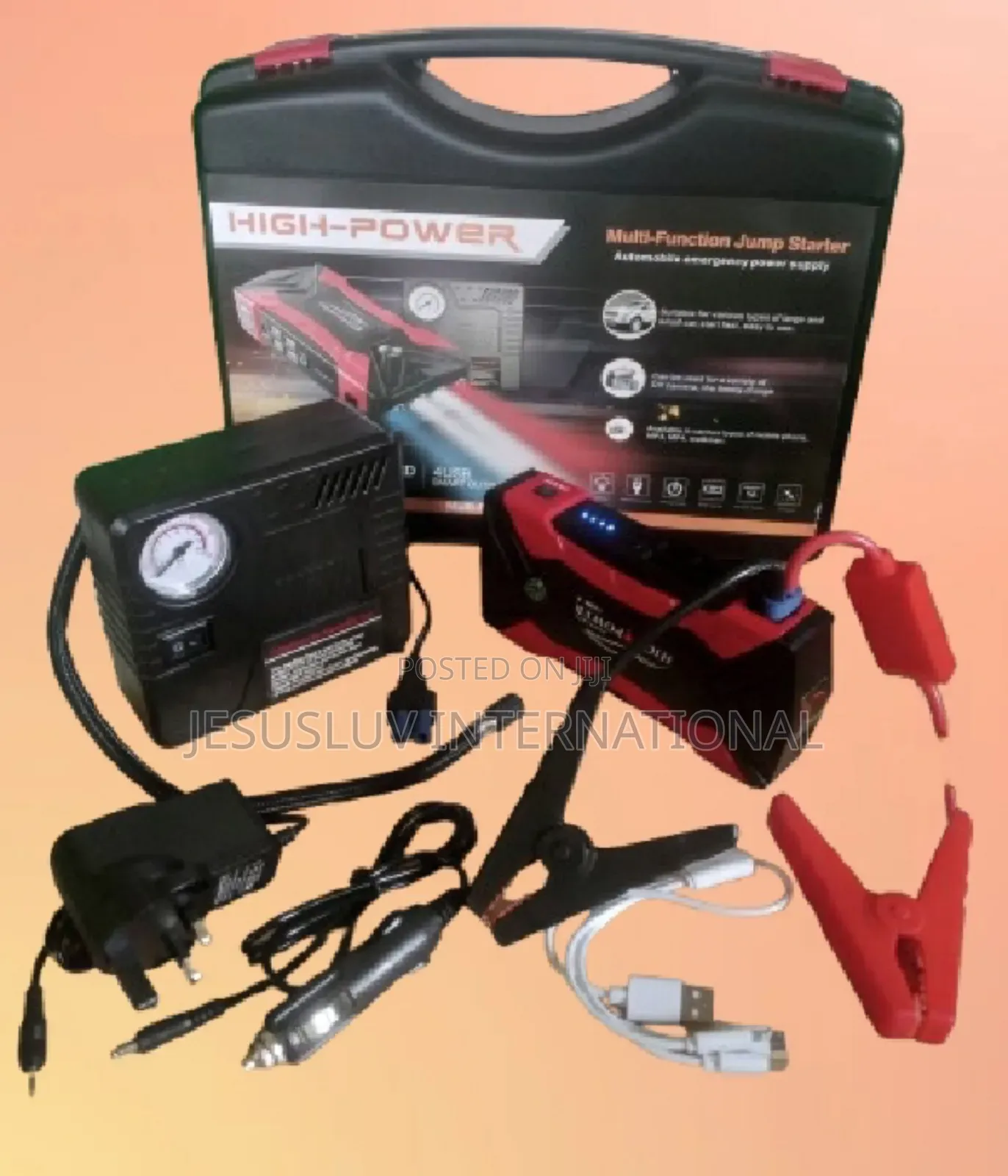 12v Portable Car Jump Starter Box With 150 Psi Digital Air Compressor
