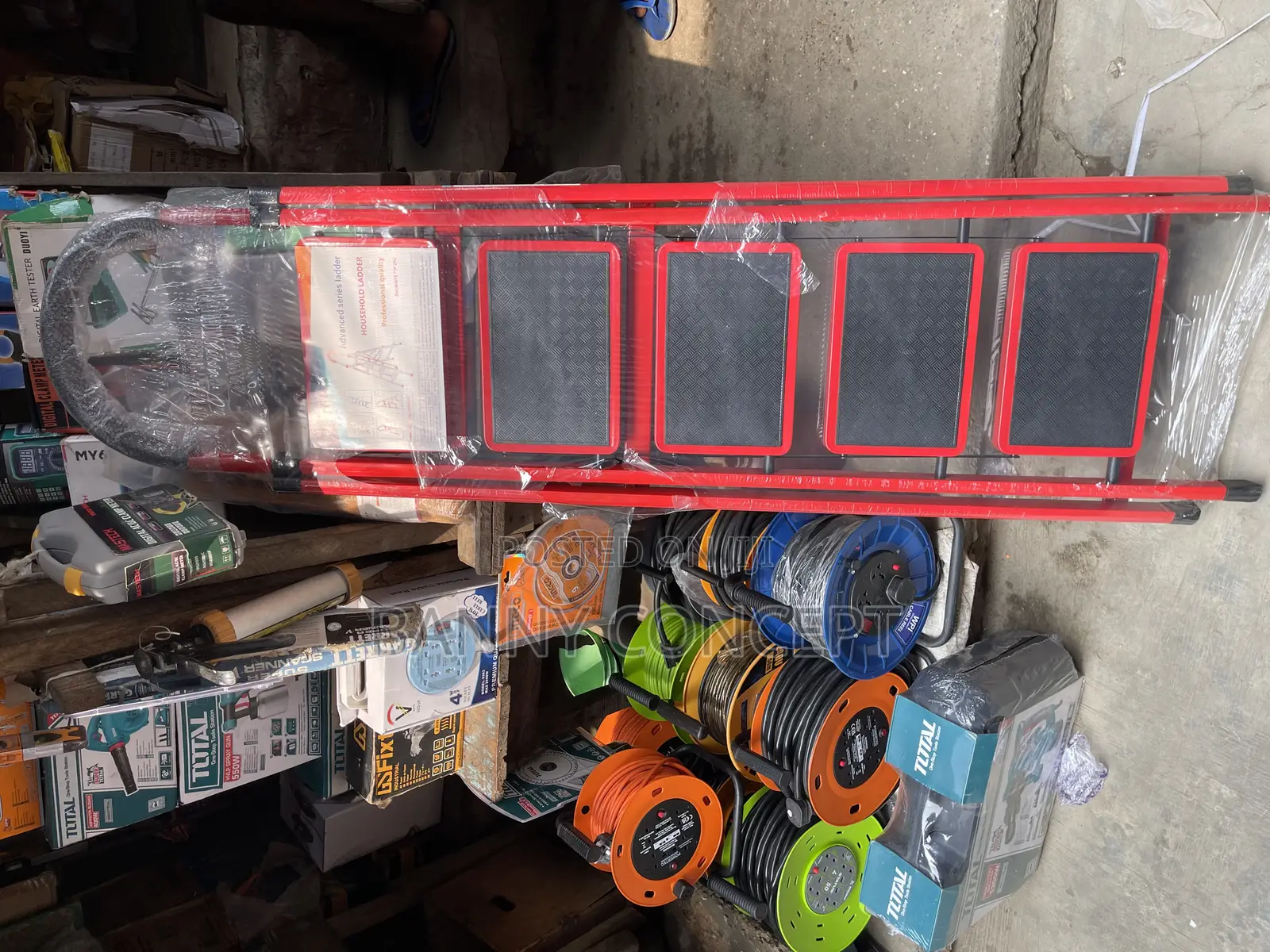 5 Step Red and Black Folding Ladder.