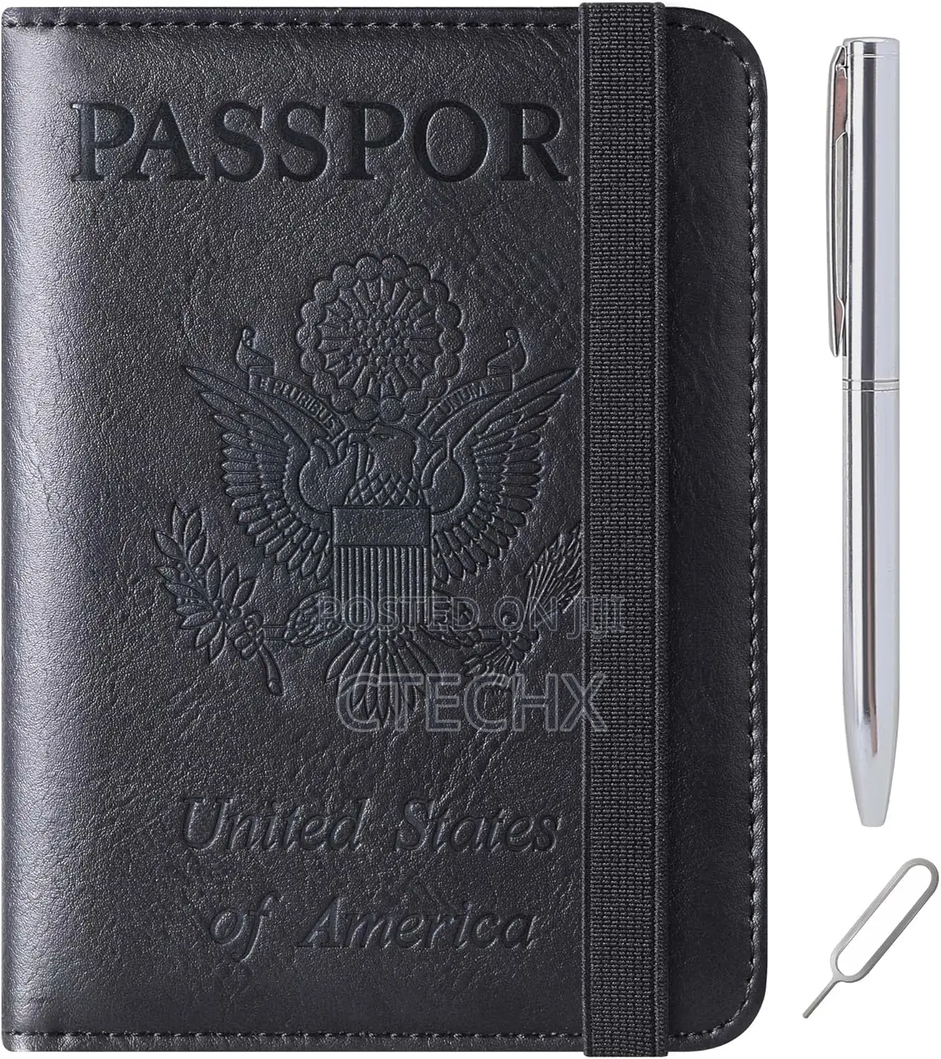 Pu Leather Rfid Blocking Passport Holder Travel Wallet - Black
