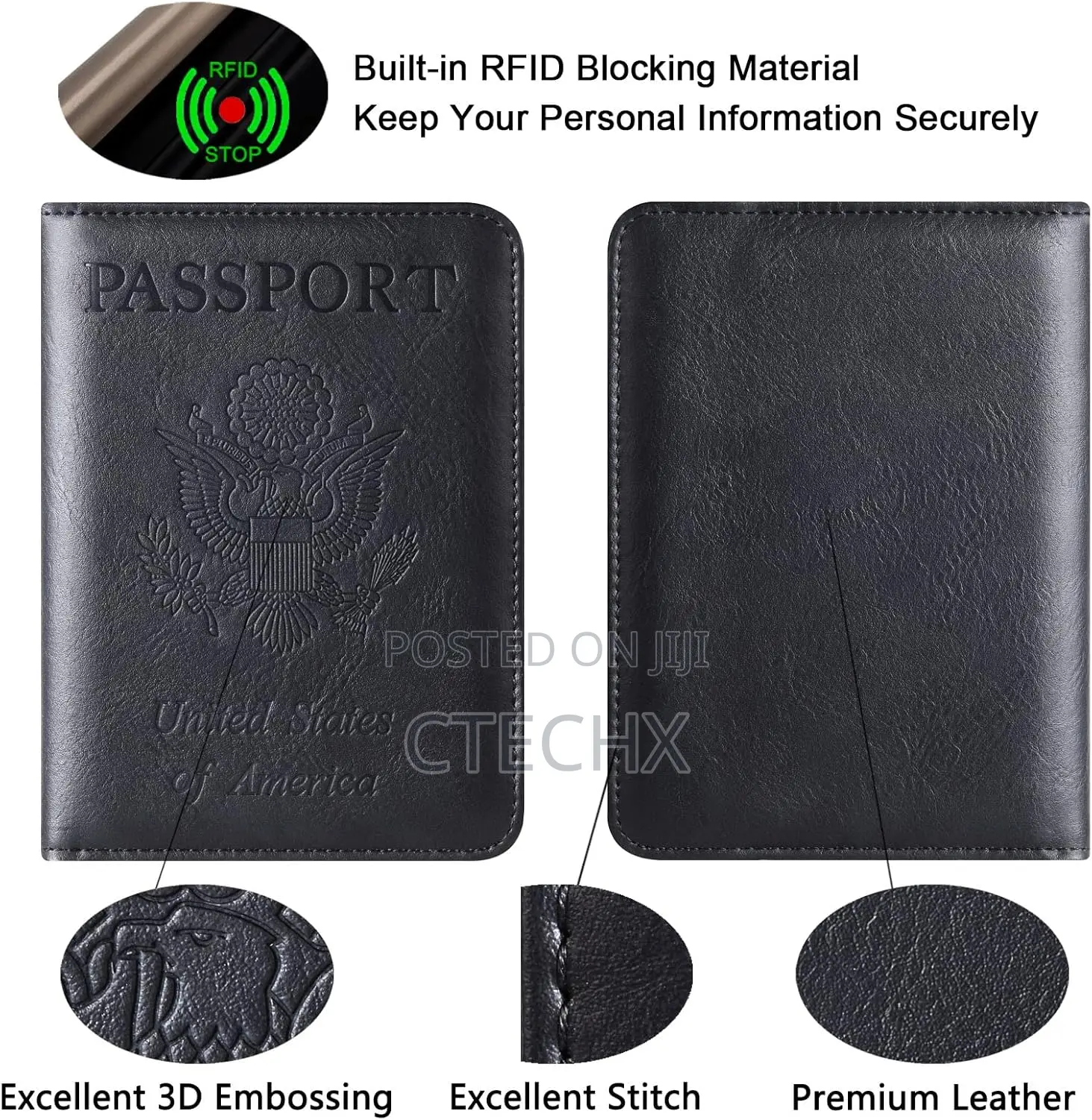 Pu Leather Rfid Blocking Passport Holder Travel Wallet - Black