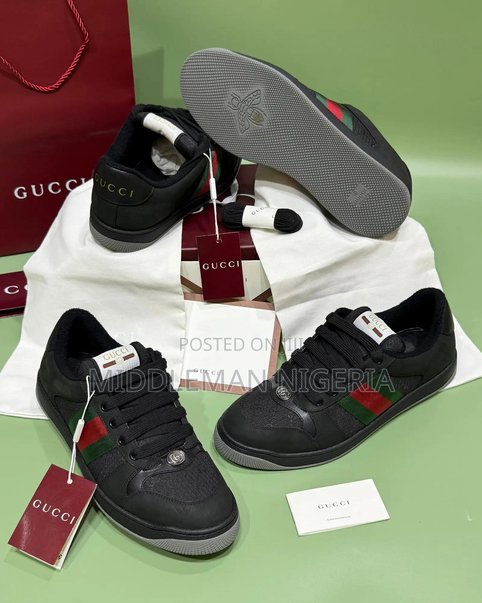 Gucci Screener Gg Signature Denim Canvas and Leather Sneakers