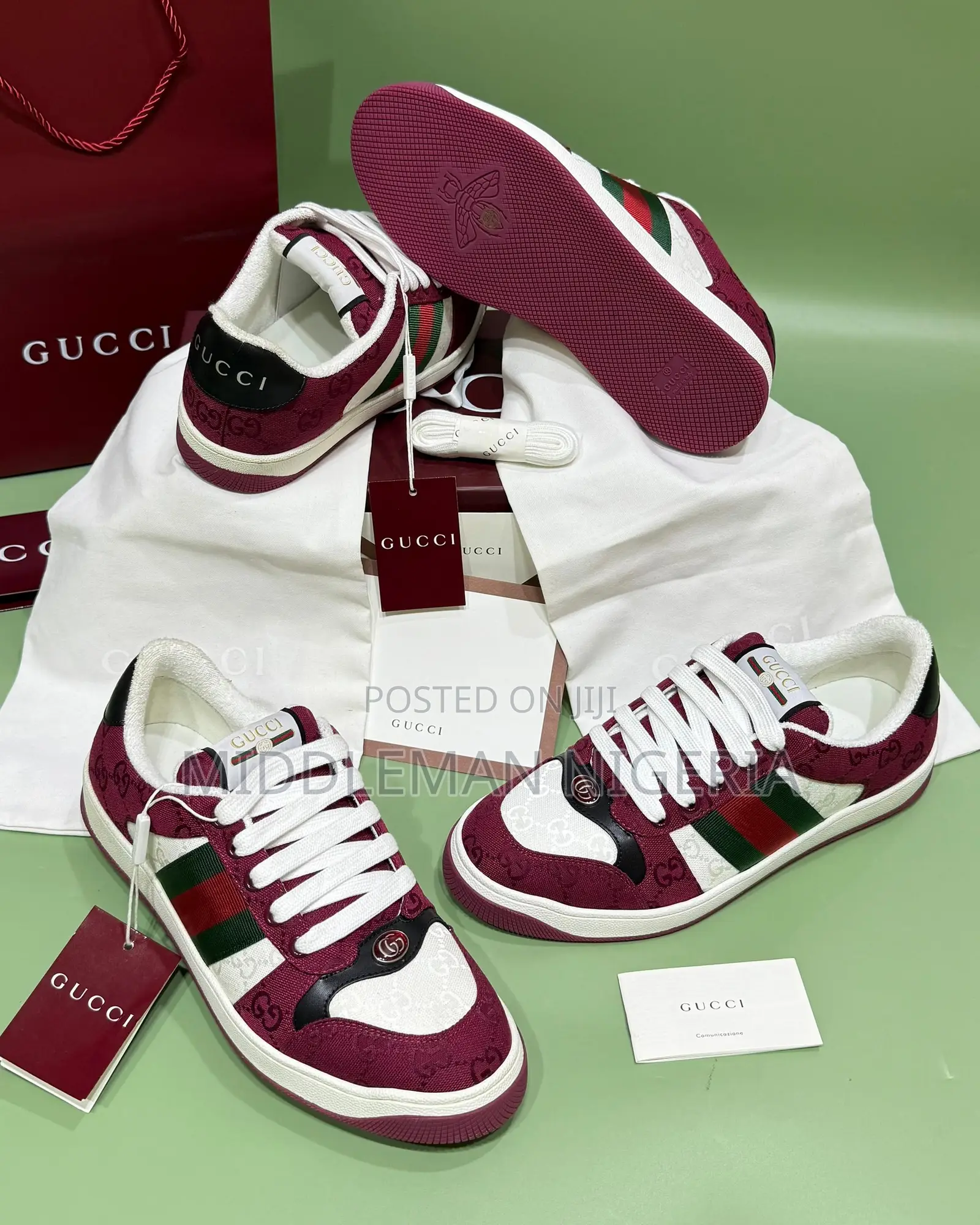 Gucci Screener Gg Signature Denim Canvas and Leather Sneakers