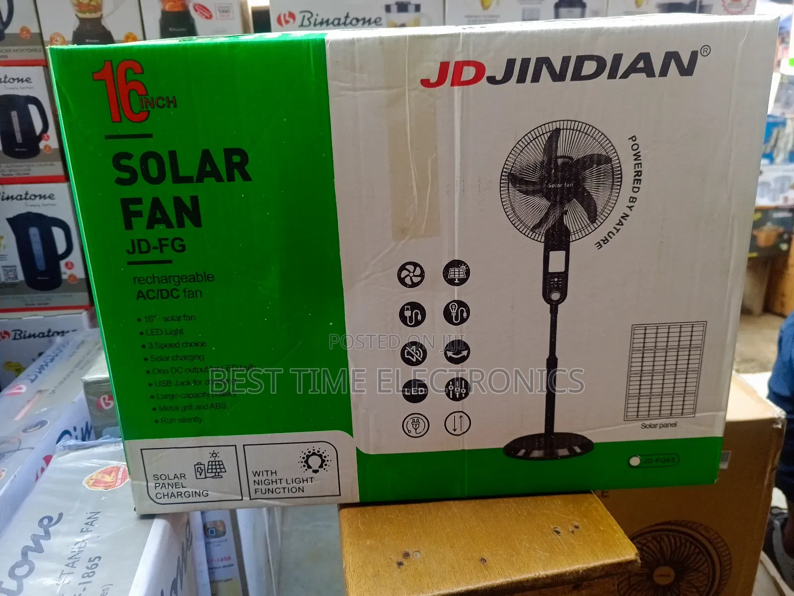 16" Jd Indian Solar Rechargeable Stand Fan