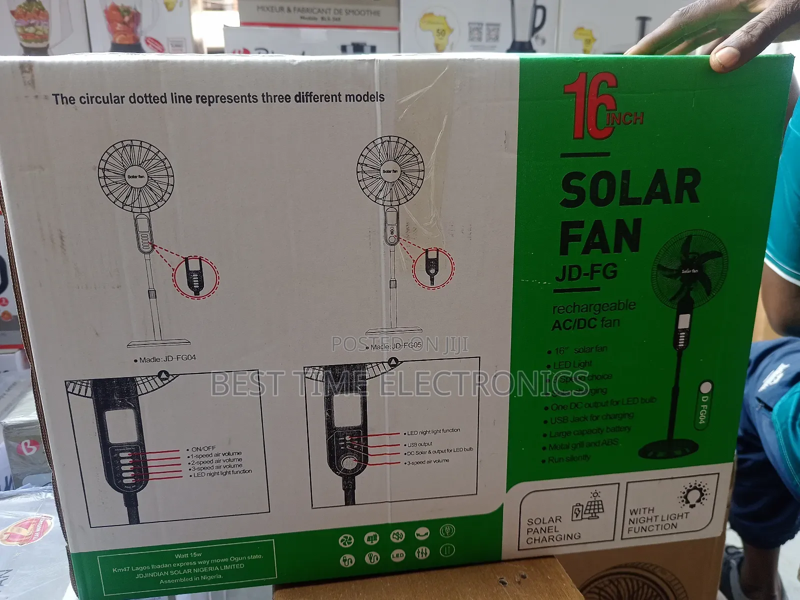 16" Jd Indian Solar Rechargeable Stand Fan