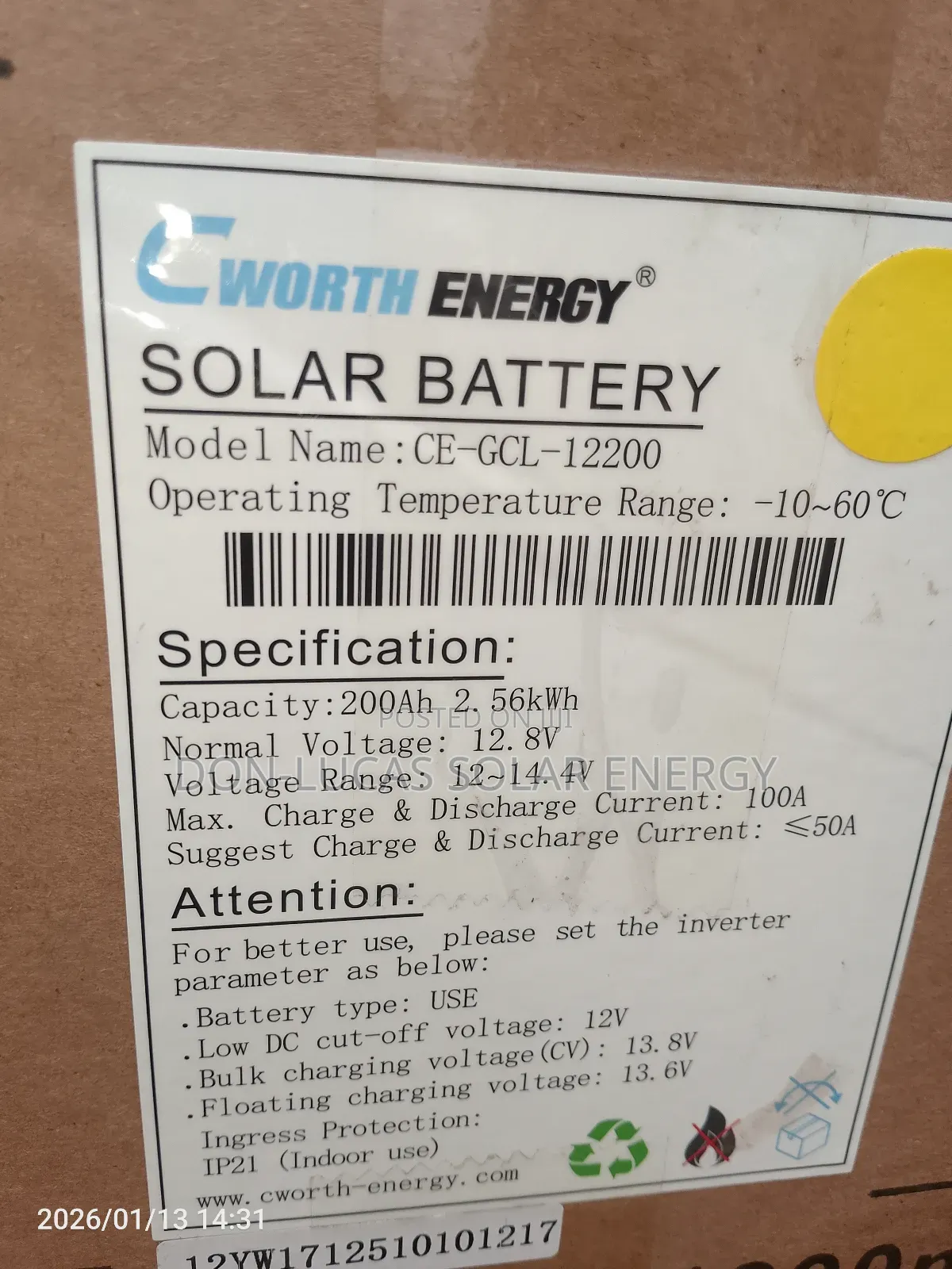 C Worth Lithium Ion Battery 2.56kwh 12v