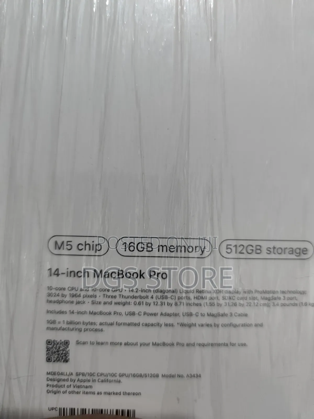 New Laptop Apple Macbook Pro 2025 M5 14-Inch 16GB Apple M5 SSD 512GB