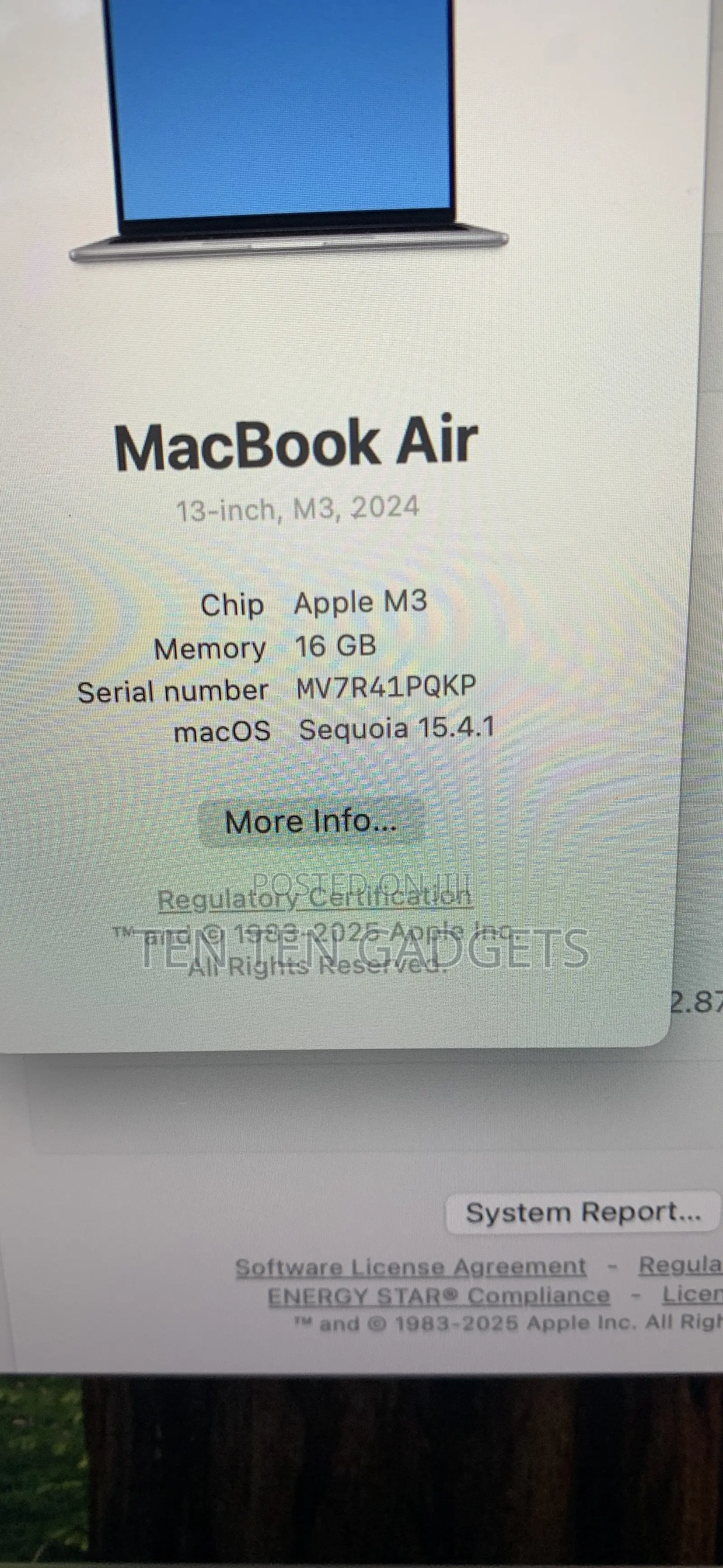 Laptop Apple MacBook Air 2024 M3 13-Inch 16GB Intel Core M3 SSD 512GB