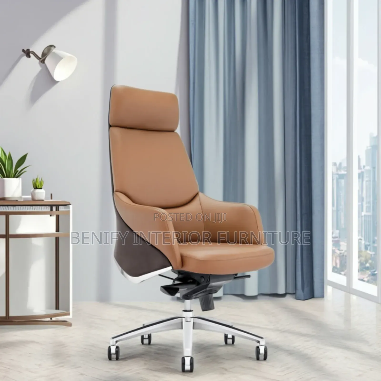 Ergonomic Brown Leather Executive Director Office Table