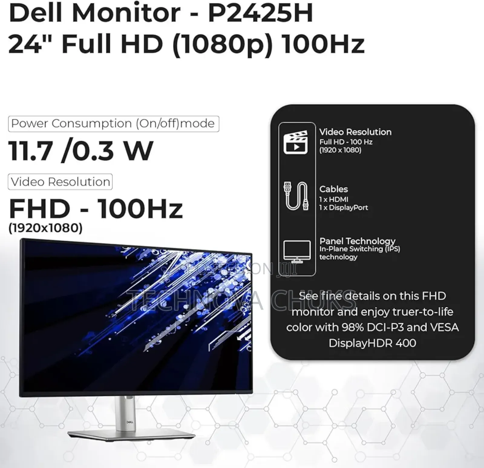 Dell P2425h 24 Inch Full Hd Monitor, 100hz, Ips, 99% Srgb, Usb-c