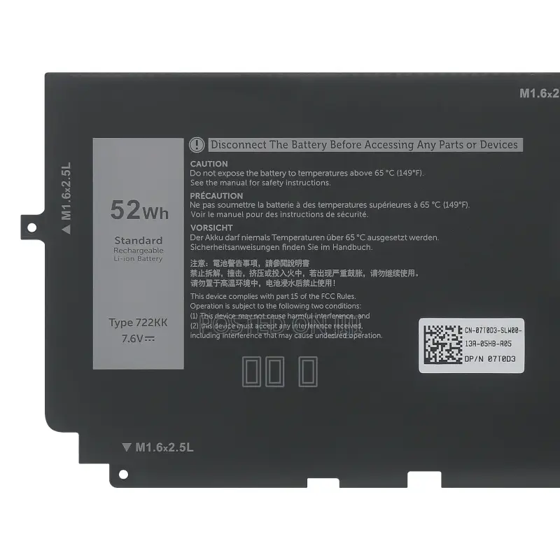 722kk Laptop Battery for Dell XPS 13 9300 9310 9380 Series P117g P117
