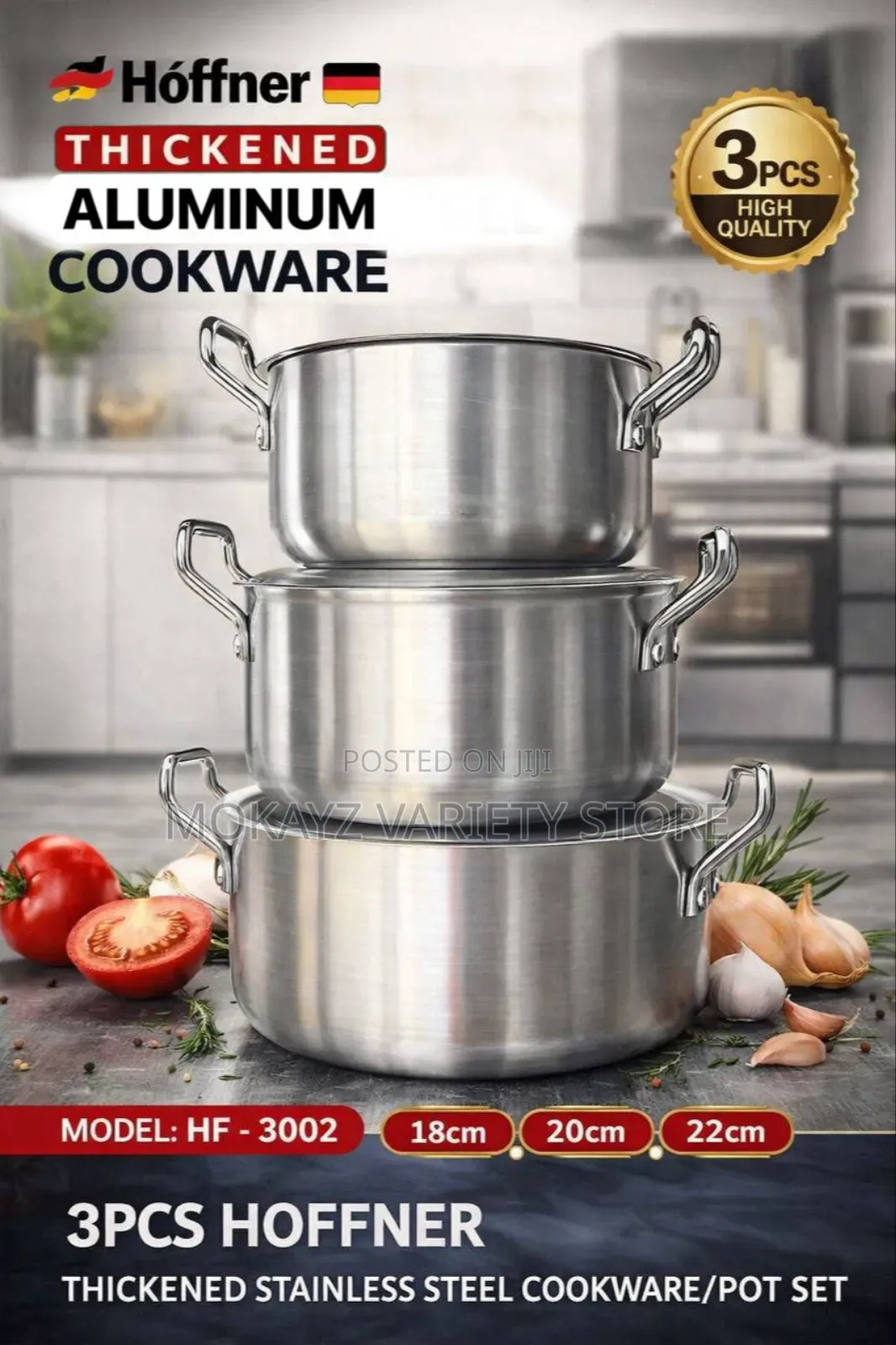 3pcs Hoffner Thickened Aluminium Cookware/Pot Set (Model: Hf-3002)