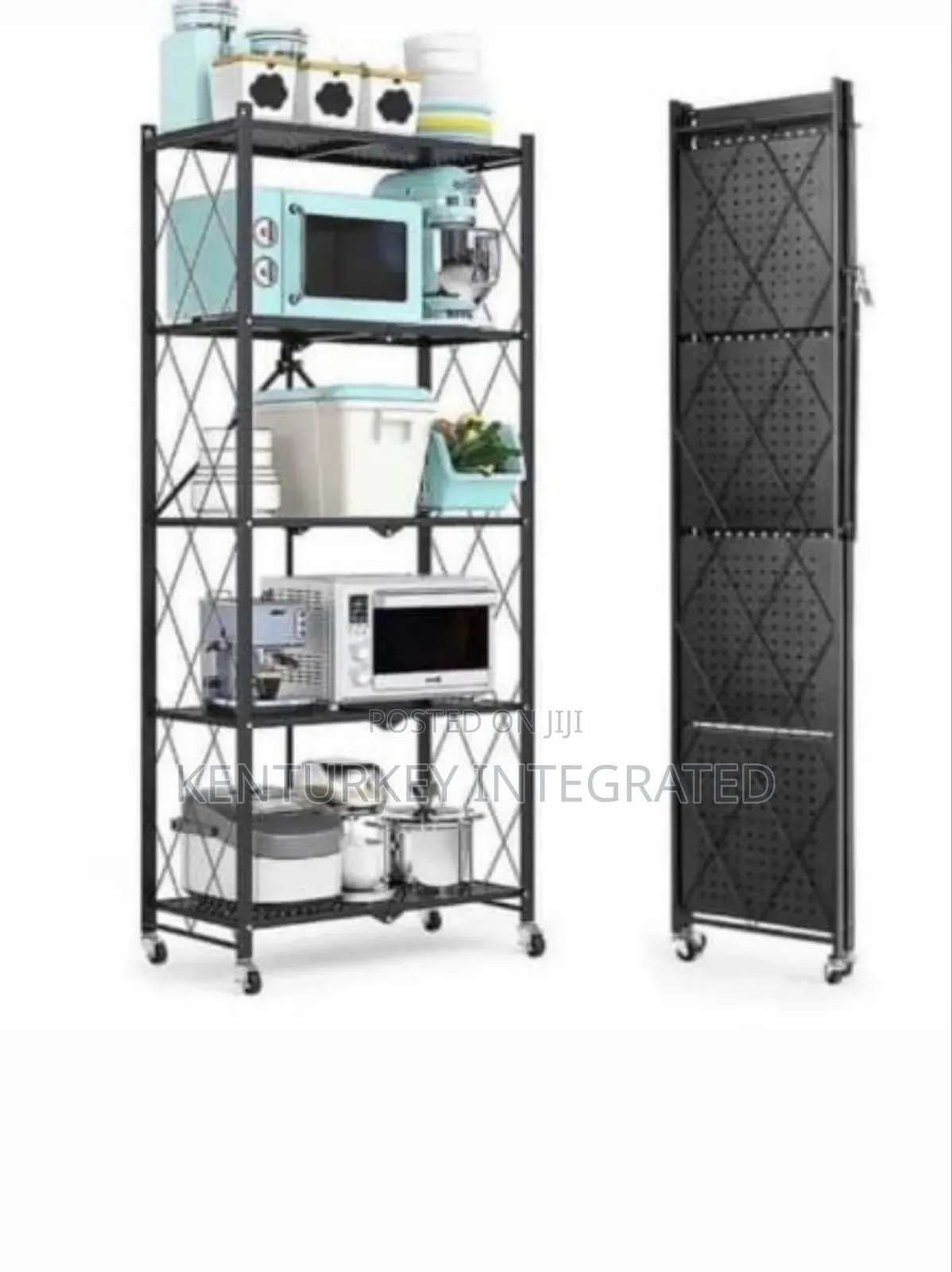Foldable 5-Tier Metal Storage Shelving Unit on Wheels