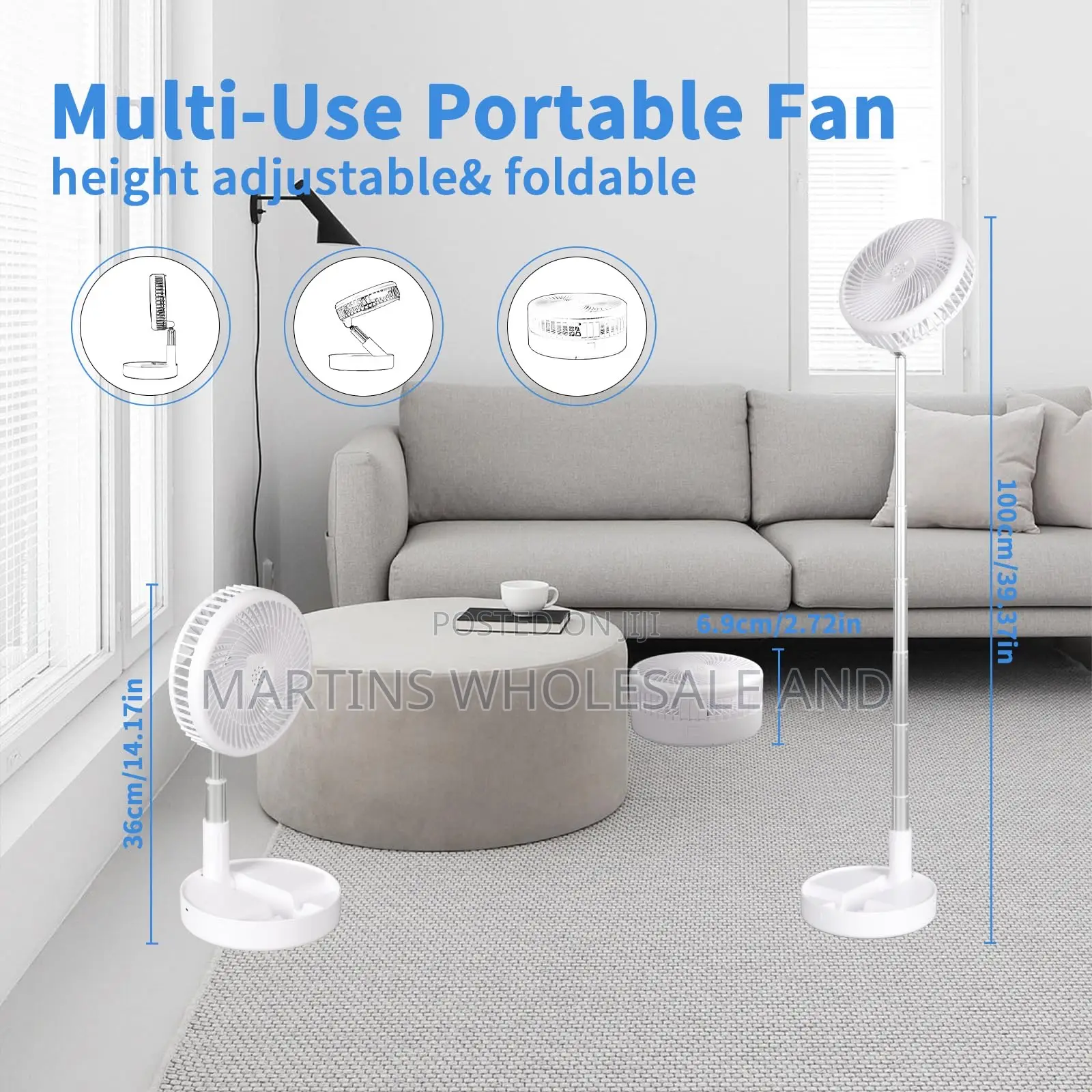 Extendable, Portable, and Rechargeable Electric Fan.