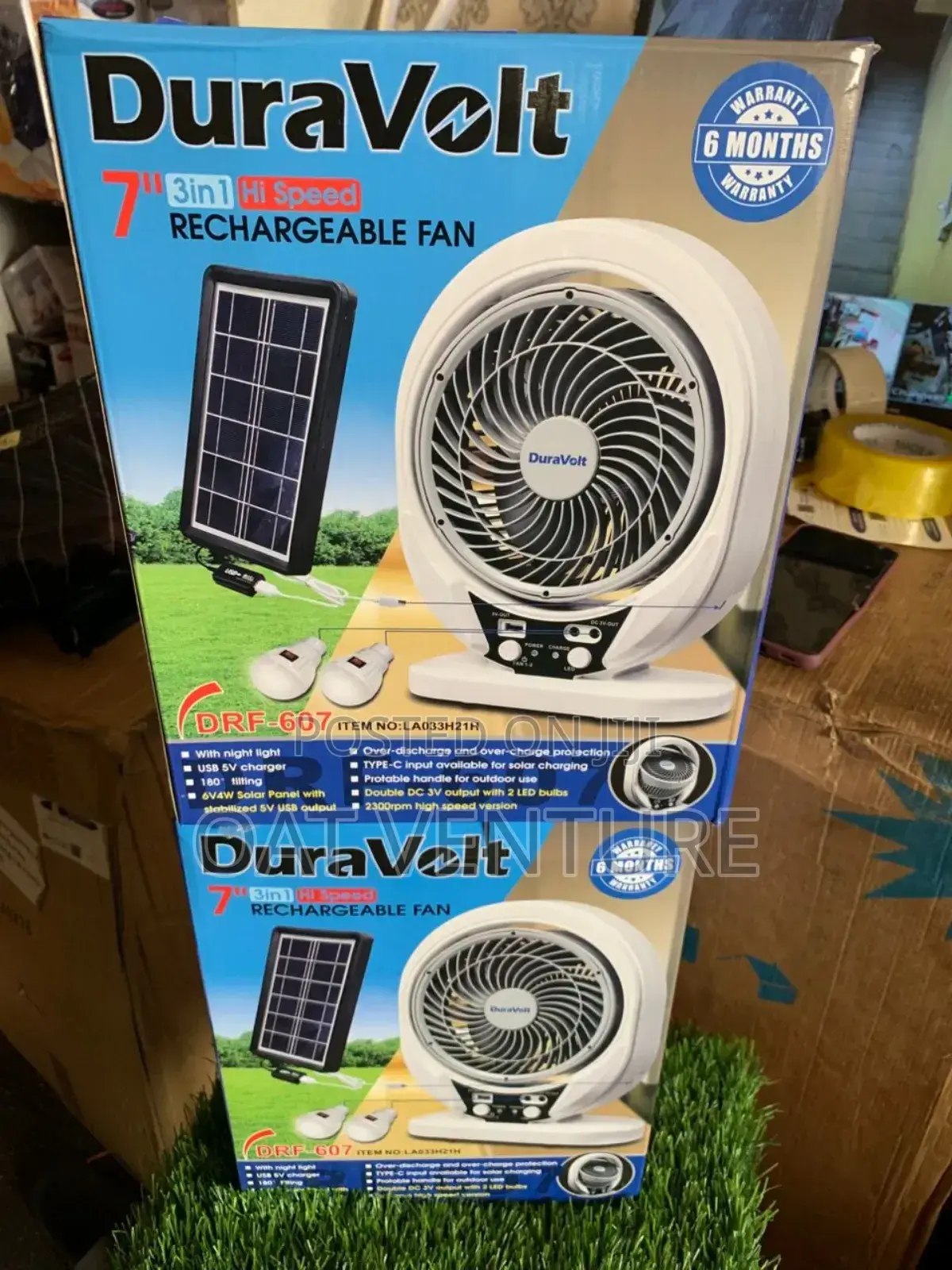 Duravolt 7" Rechargeable Fan With Solar Panel Led Bulbs - DRF-607