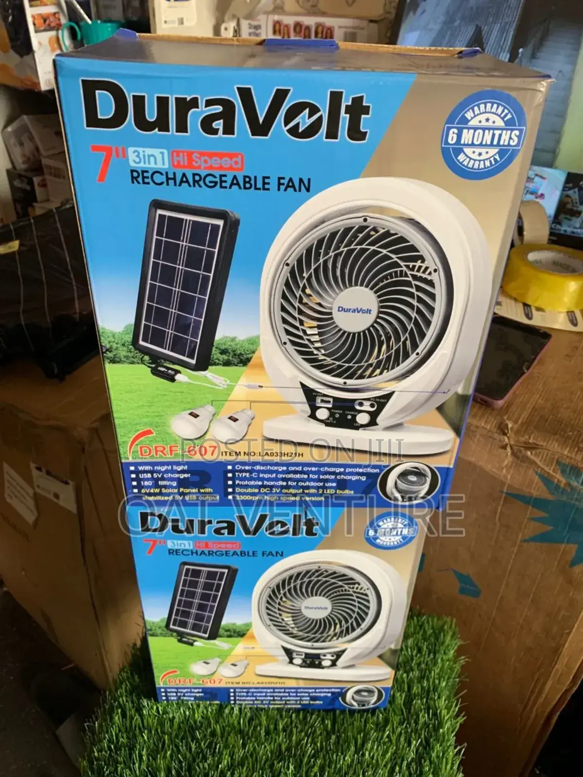 Duravolt 7" Rechargeable Fan With Solar Panel Led Bulbs - DRF-607