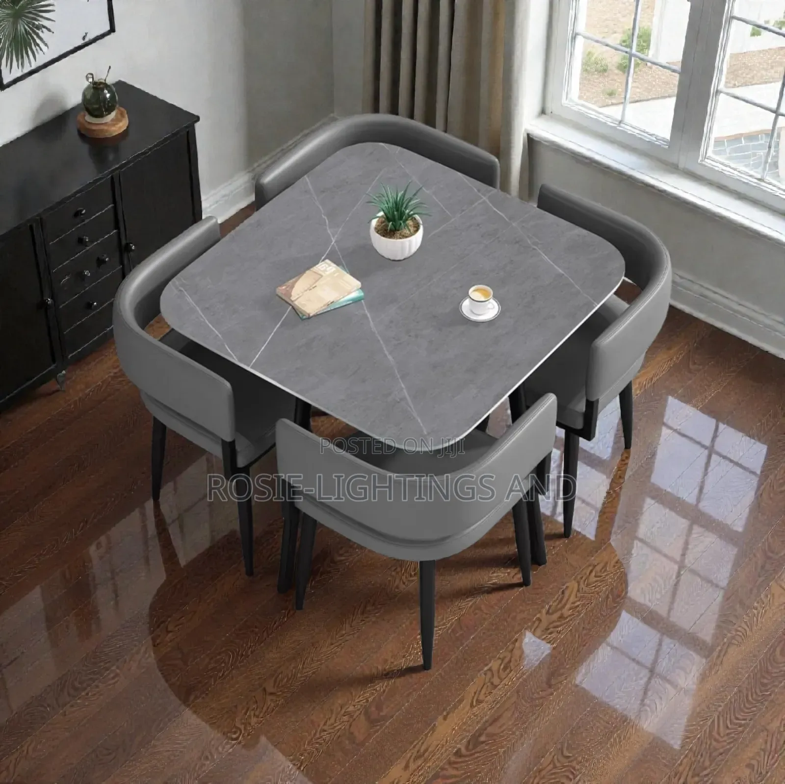 Contemporary Square Dinning Table and Chairs - Gray