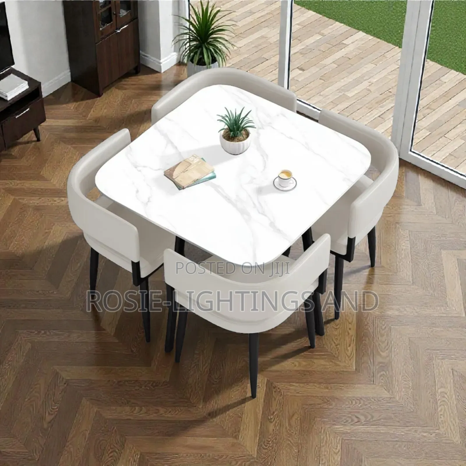 Contemporary Square Dinning Table and Chairs - White