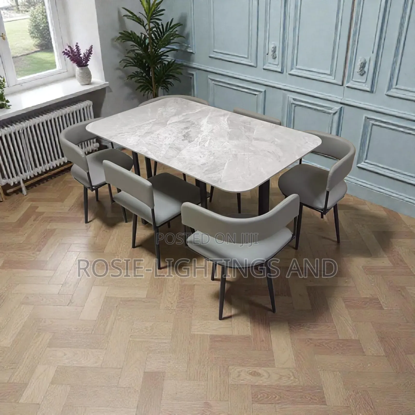 Modern Rectangular Dinning Table and 6 Chairs - Gray