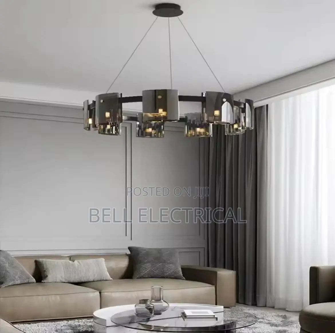 Matte Black Glass Led Chandelier
