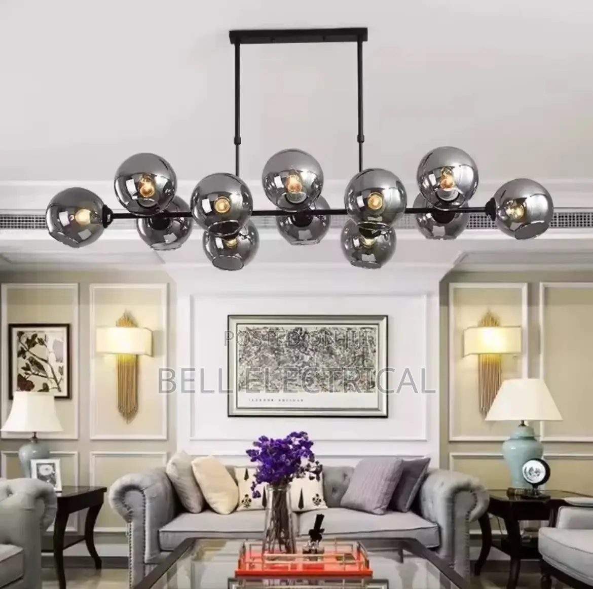 Grey Glass Led Pendant Lights for Living Room Chandelier