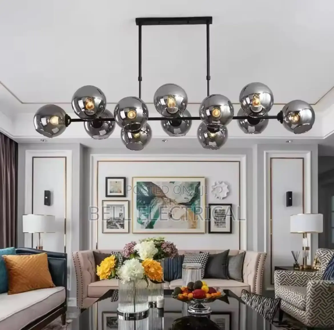 Grey Glass Led Pendant Lights for Living Room Chandelier