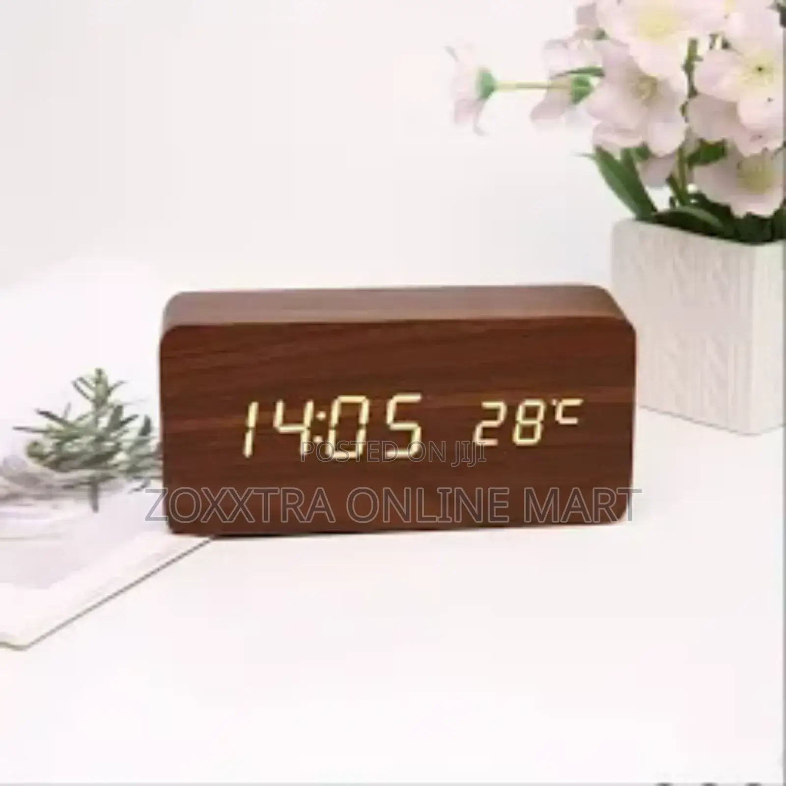 Wooden Digital Alarm Clock With Wireless Charger
