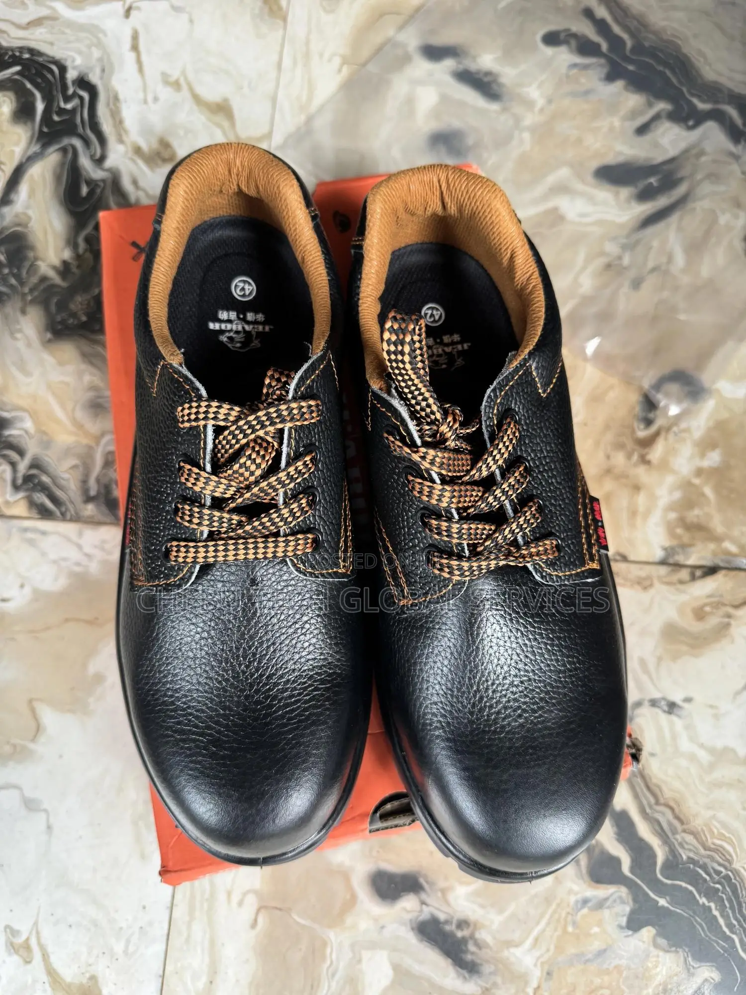 Woshine Safety Shoes With Orange Contrast Stitching And Laces.