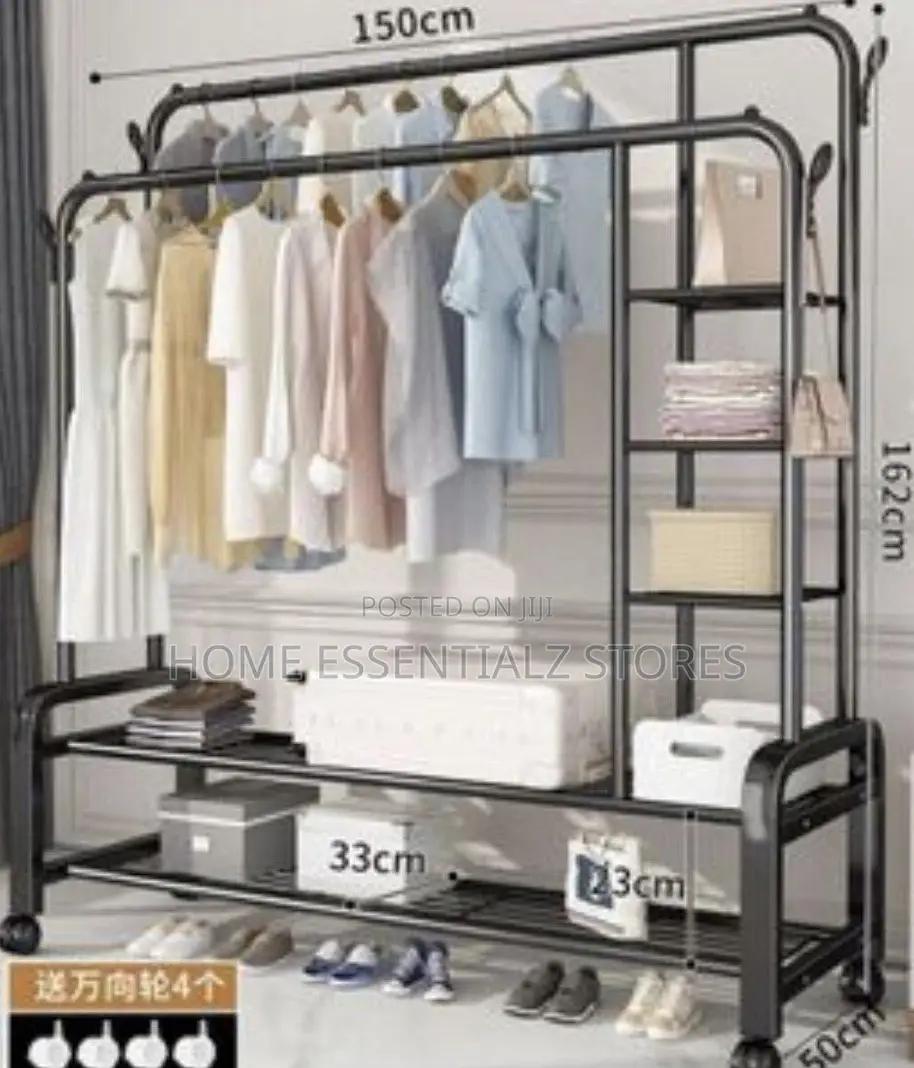 Double Pole 68kg Hanger With Shoes Rack - Heavy Duty Clothes Rack