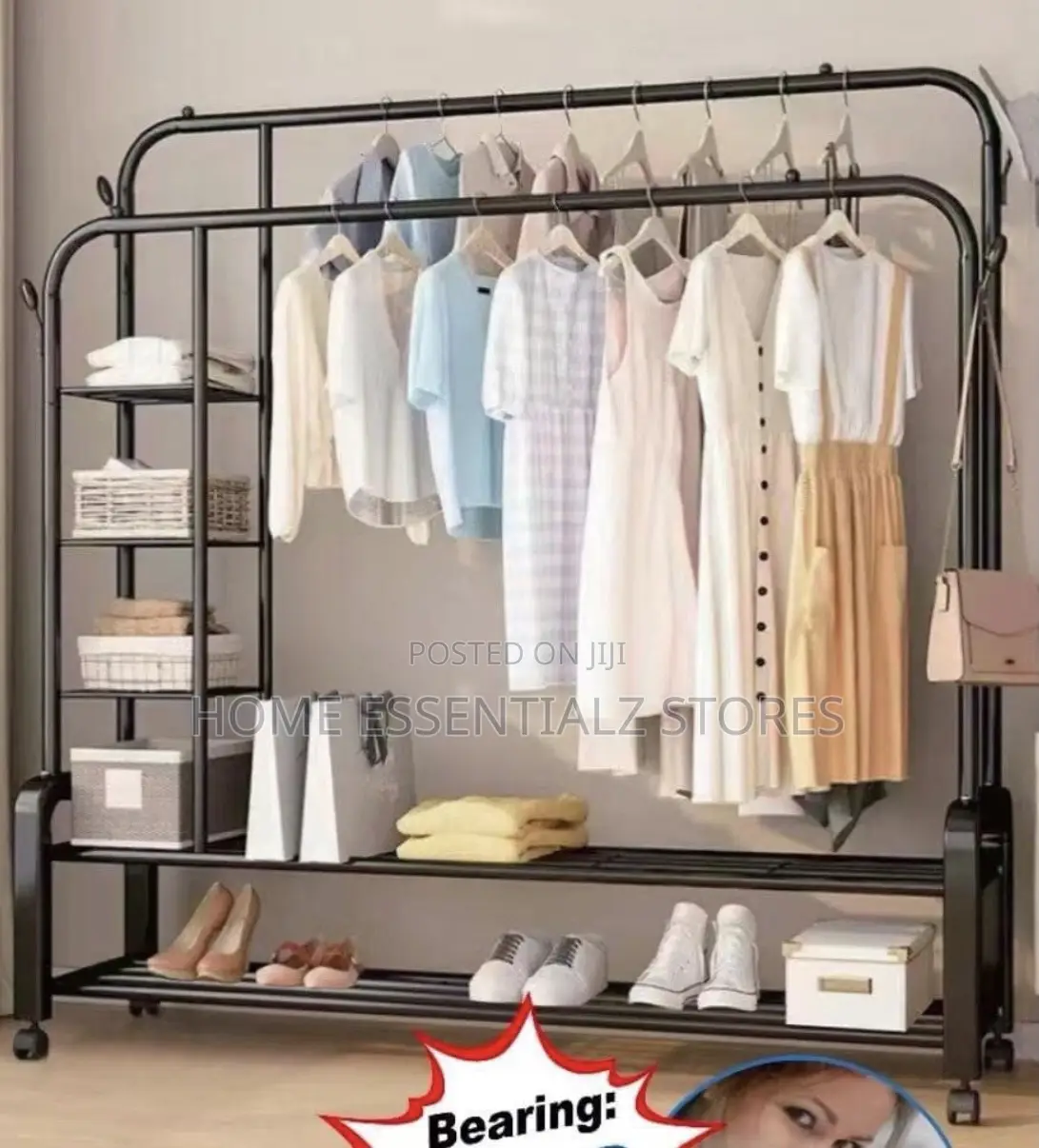 Double Pole 68kg Hanger With Shoes Rack - Heavy Duty Clothes Rack