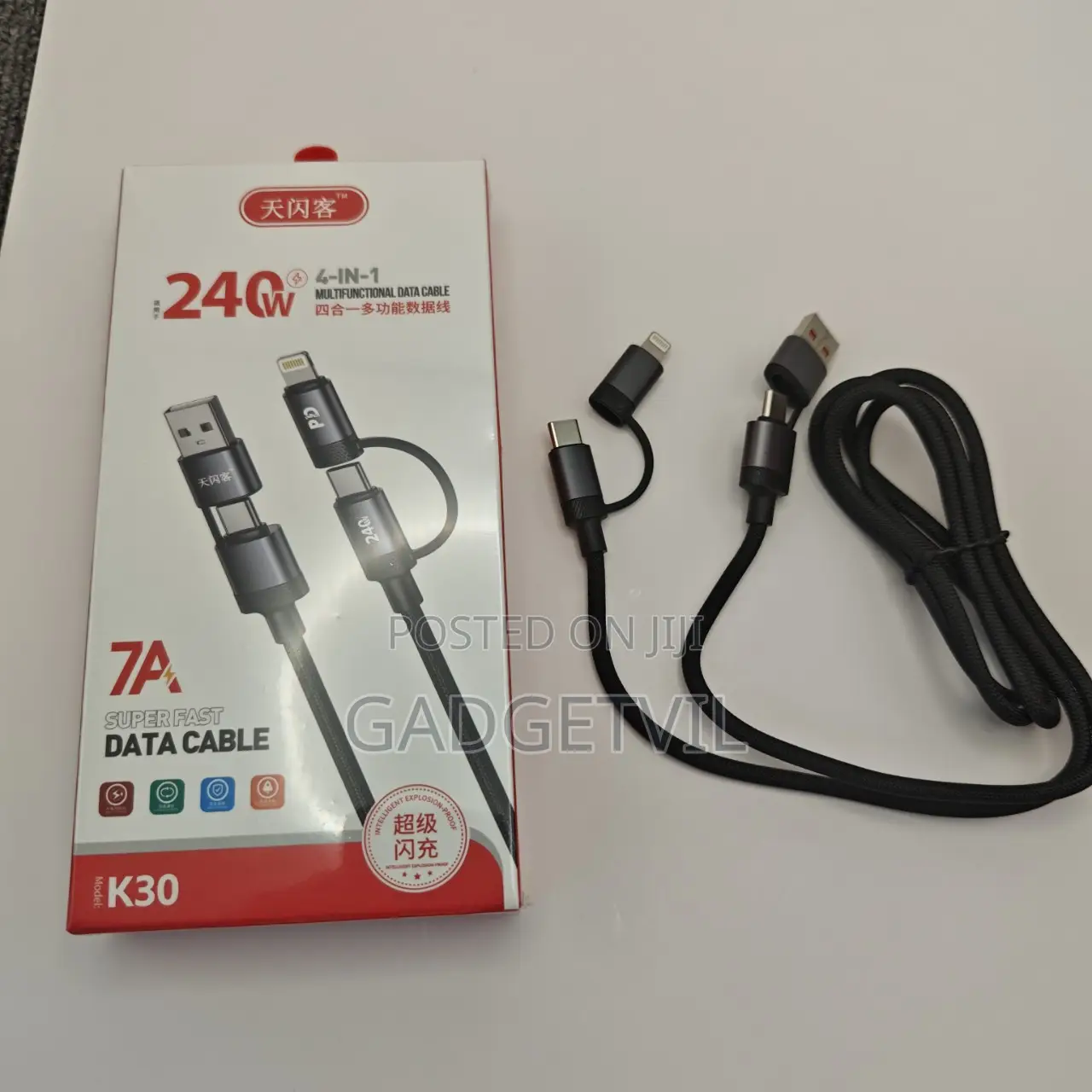 7a 240w Multifunctional 4 in 1 Port Data Cable