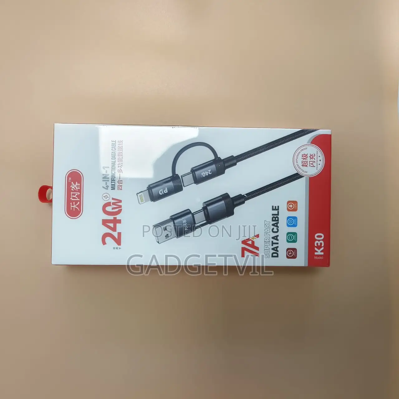 7a 240w Multifunctional 4 in 1 Port Data Cable