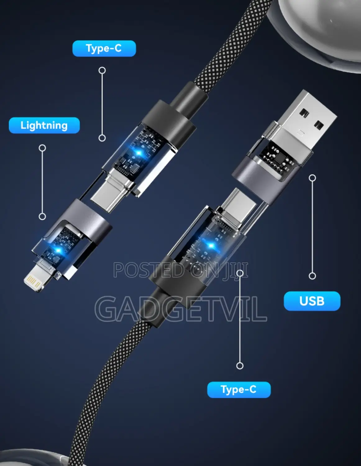 Transparent Braided Data Cable 4 in 1 100w Super Fast Charge Pd Multi-