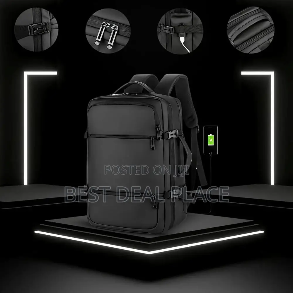 17' Large Capacity Men's Usb Port Backpack, Waterproof
