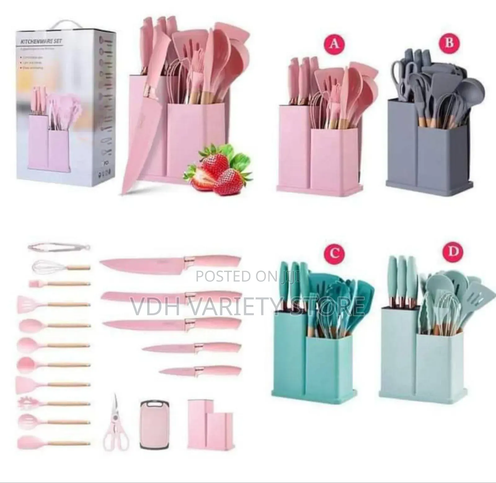 19pc Quality Silicon Spoon Set With Chopping Board and Knife Set