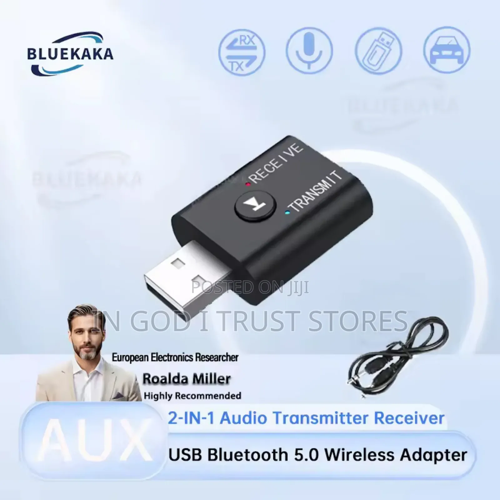 Bluetooth 5.0 Audio Transmitter Receiver 3.5mm Aux Jack