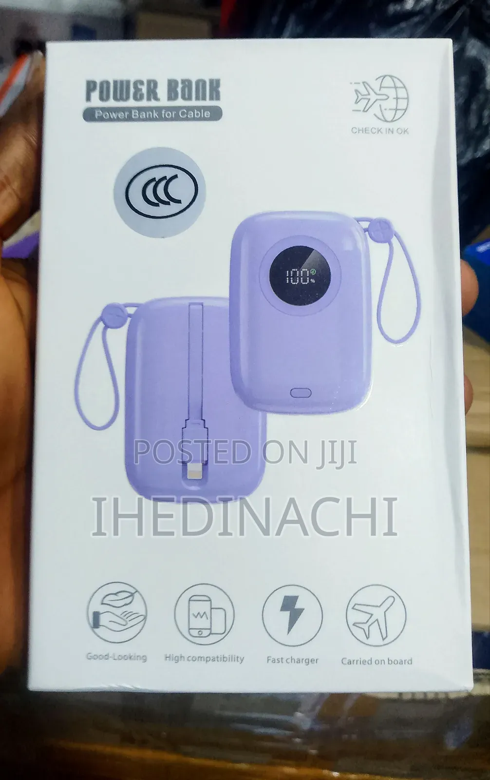20,000 Mah Pocket Power Bank With iPhone, Type C, Cord