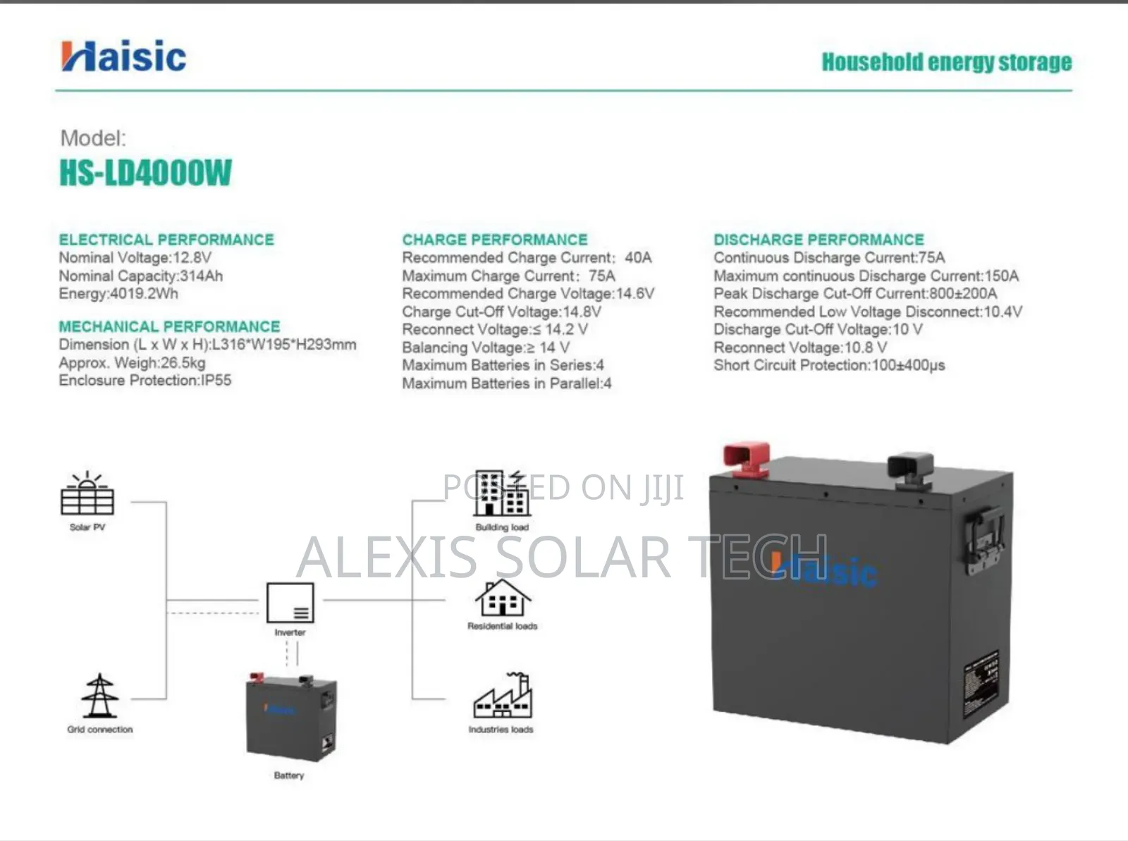 4kw 12v Haisic Solar Lithium Battery