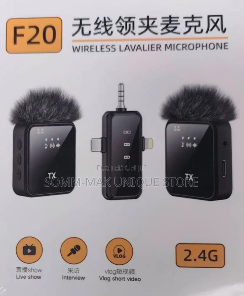 F20 Wireless Lavalier Mic With Double Speakers, iPhone Android