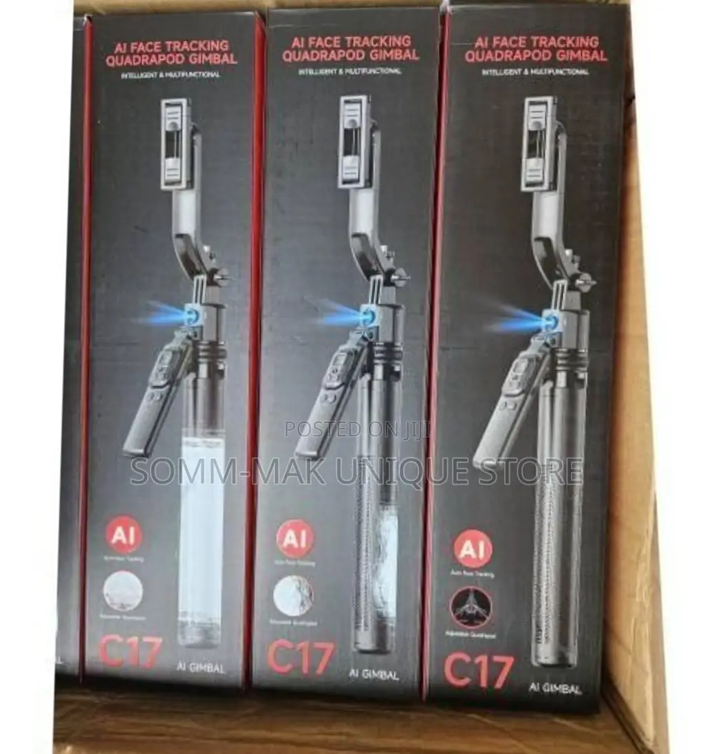 C17 Ai Face Tracking Selfie Stick Quadrapod With Rotating Handle