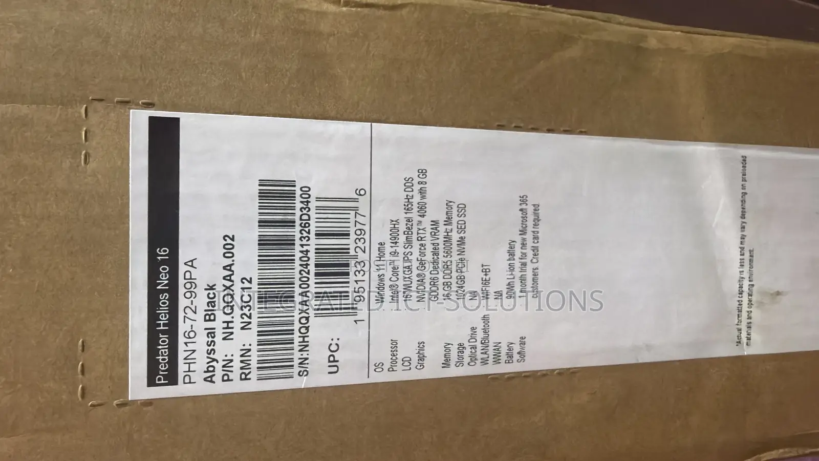 New Laptop Acer Predator Helios Neo 16 16GB Intel Core I9 SSD 1T