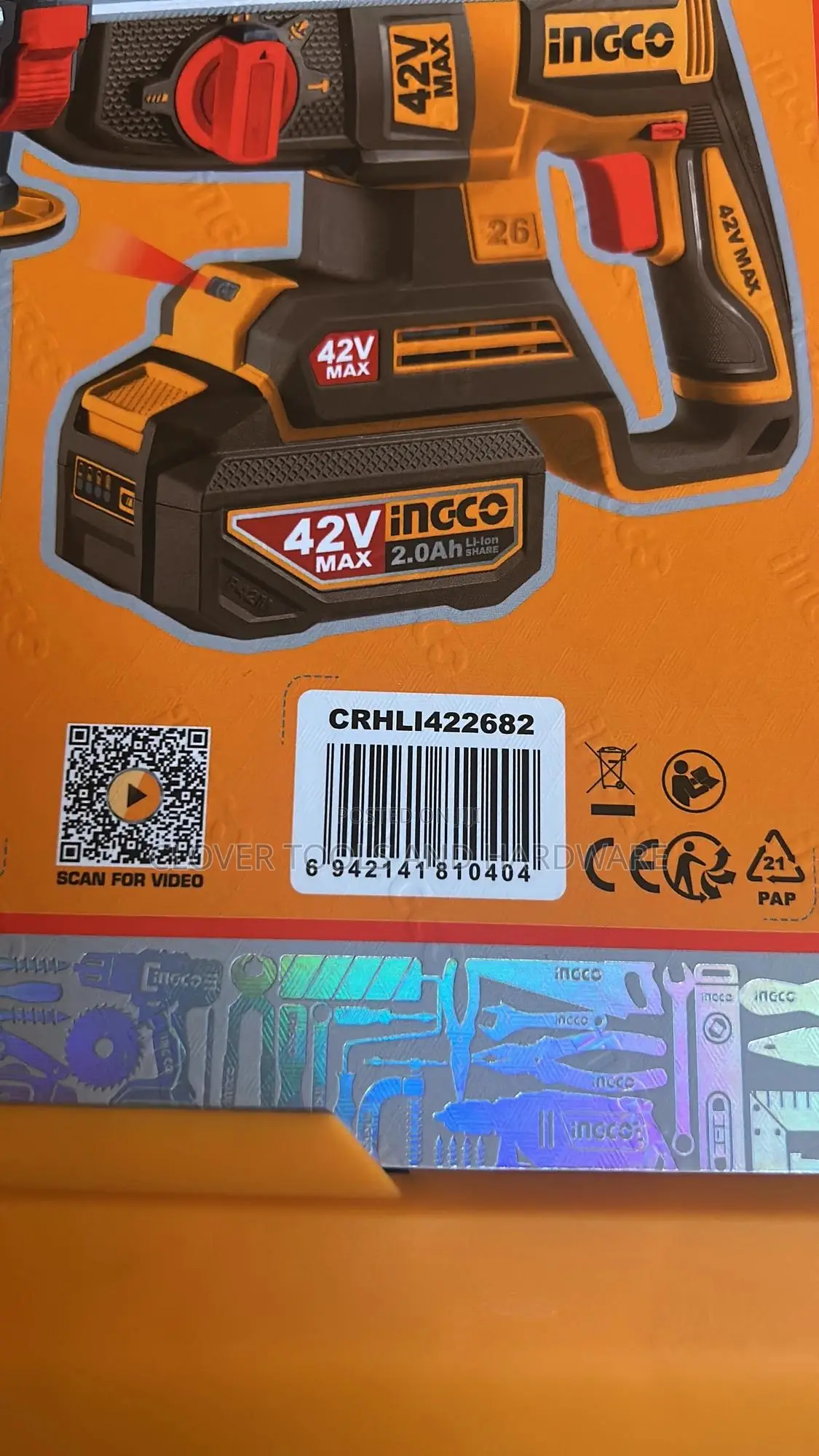 Ingco 42v Brushless Cordless Rotary Hammer Drill Kit Crhli422682