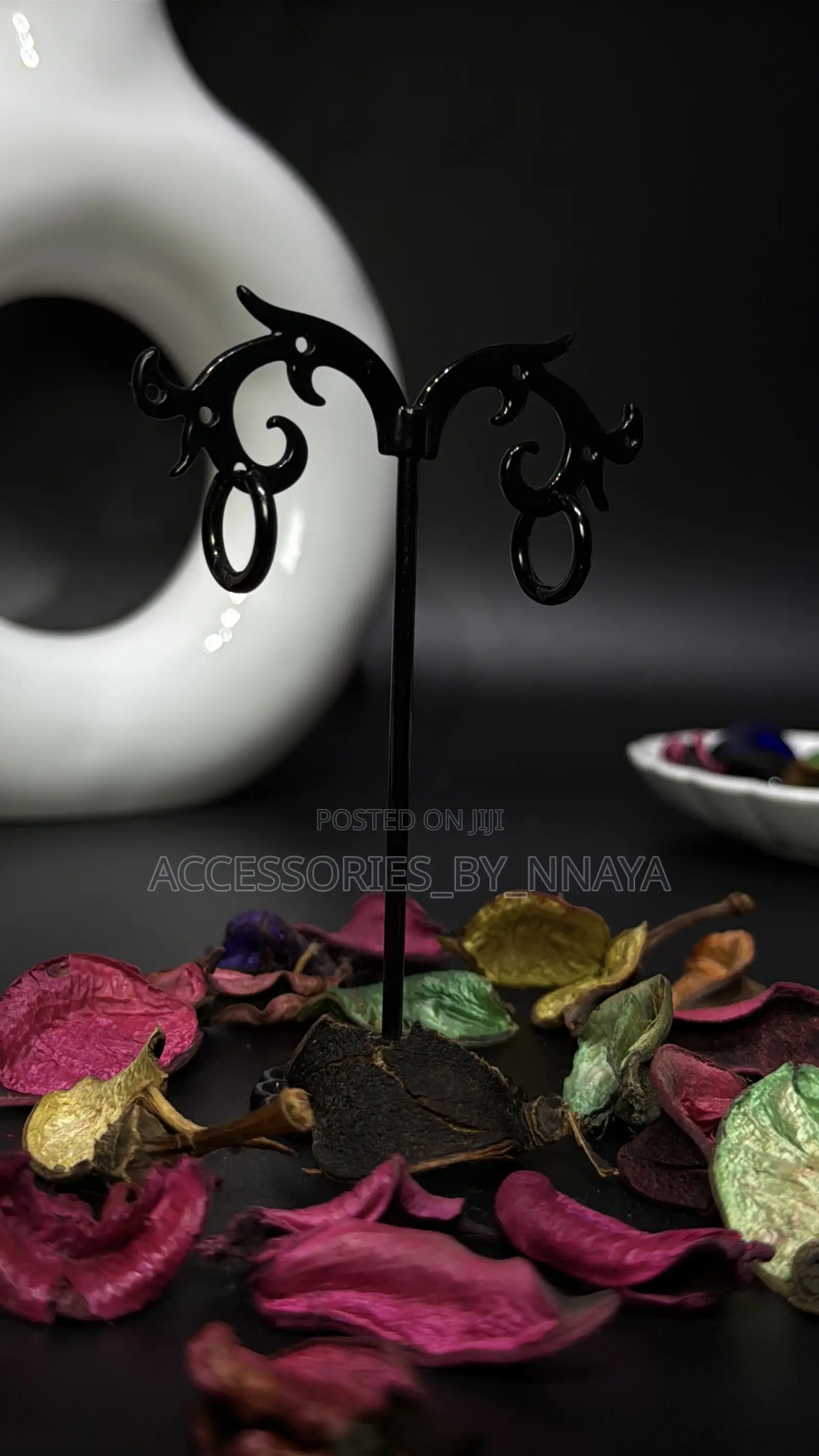 Black Round Earring
