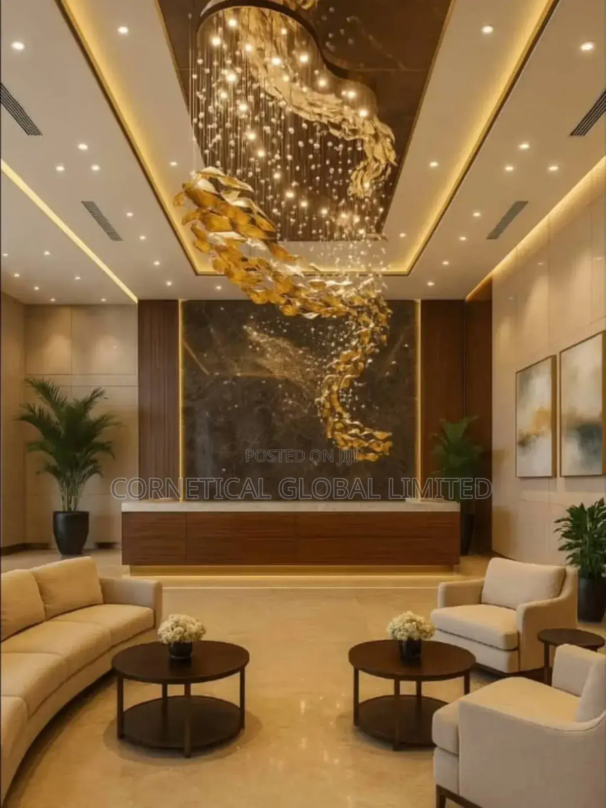 Stylish Luxury Golden Cascade Chandelier in Modern Apartments