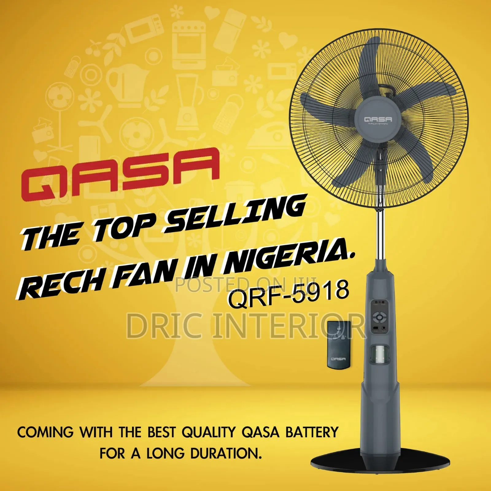 Qasa Quality 18” Rechargeable Standing Fan With Remote Control