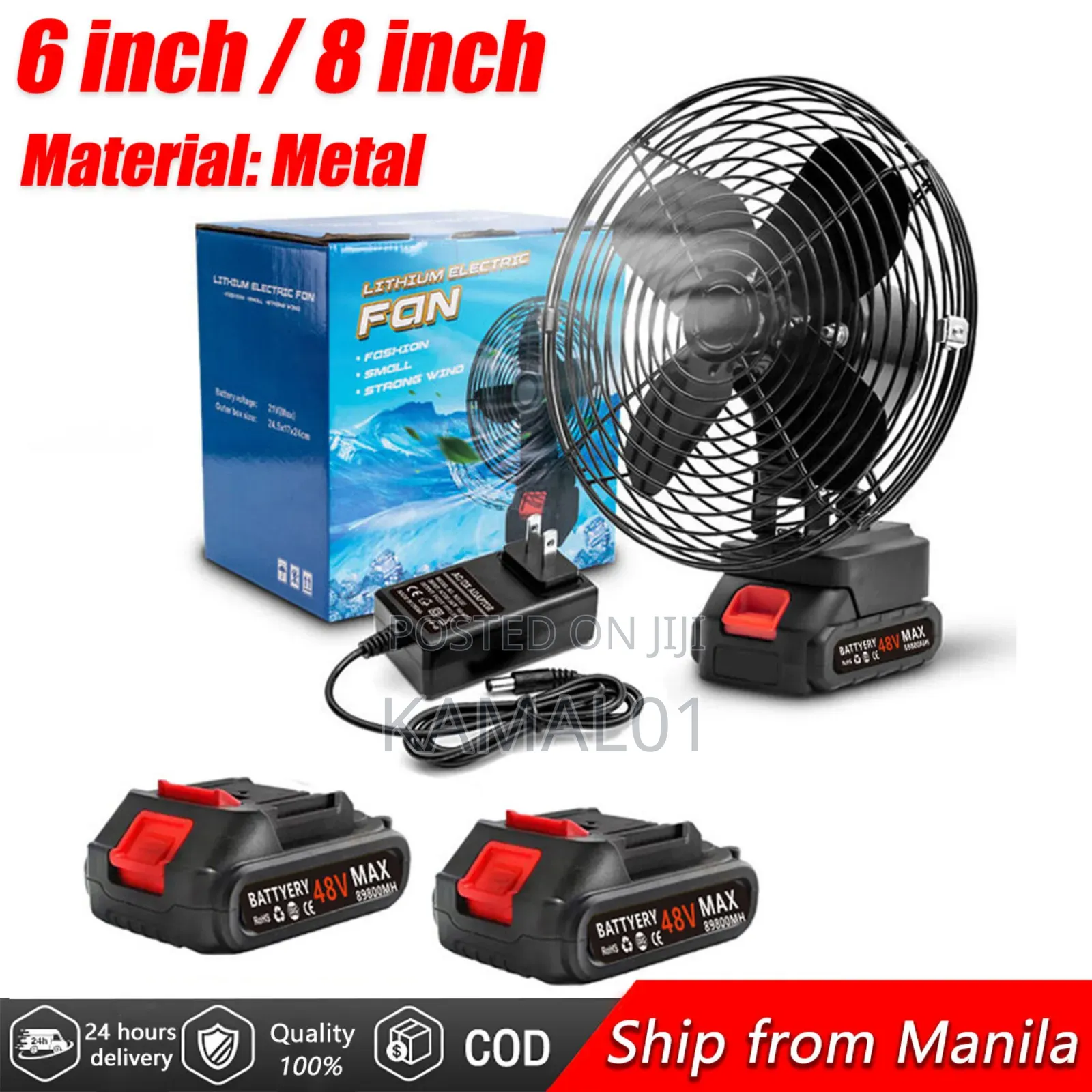 Lithium Electric Fan With 2 Batteries 48v
