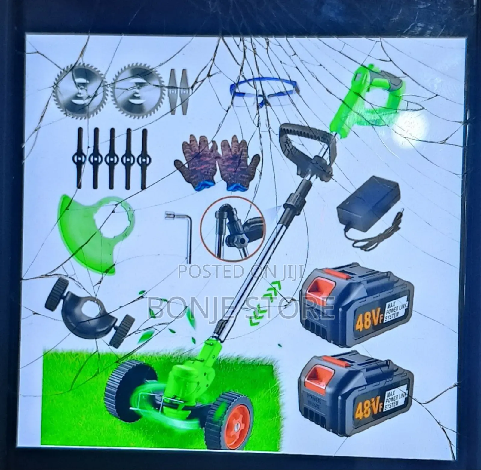 Rechargeable Lawn Mower/Grass Cutter With Tyres + 2 Batteries