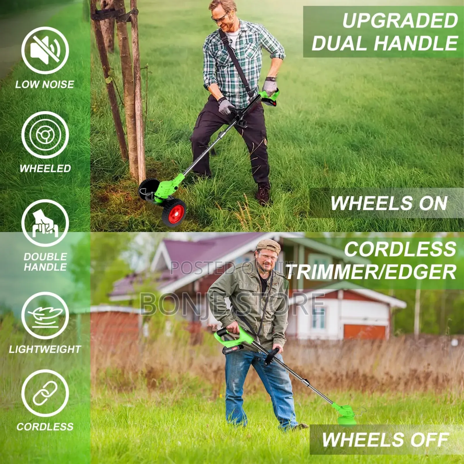 Rechargeable Lawn Mower/Grass Cutter With Tyres + 2 Batteries