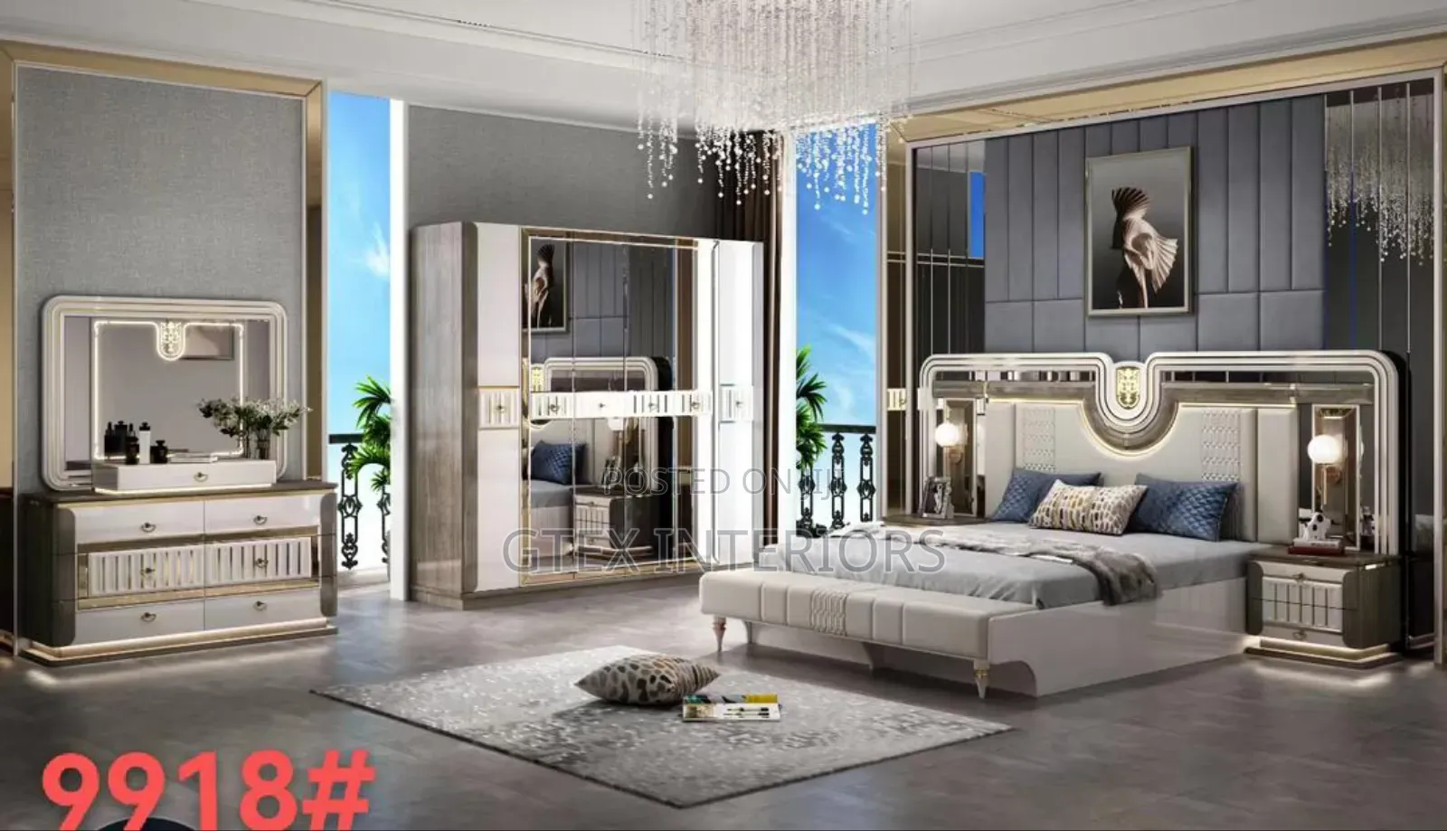 Set of Bed Frame and Wardrobe